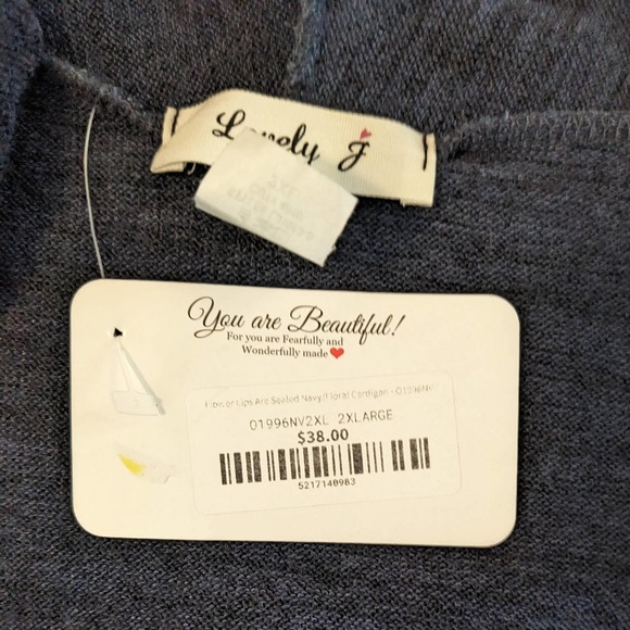 Lovely J Navy and Floral Drop Shoulder Open Concept Midi Cardigan Size 2XL NWT - Picture 8 of 8